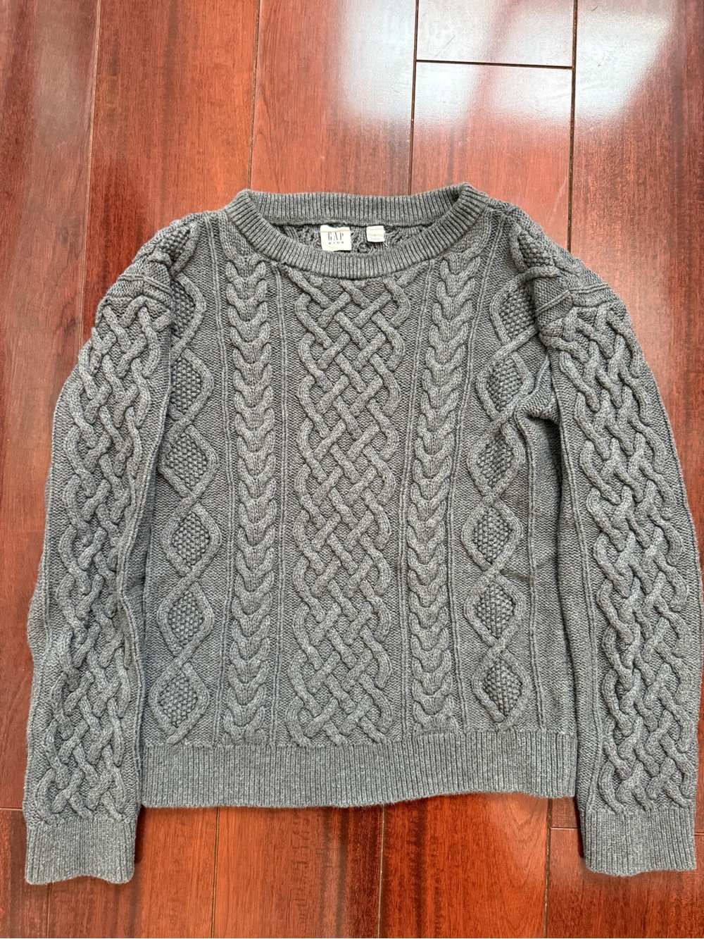GAP girls Charcoal Gray Cable Crewneck Sweater